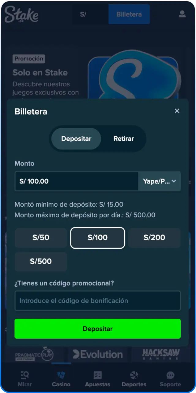 Haz tu primer depósito en Stake y prepárate para jugar Le Fisherman.